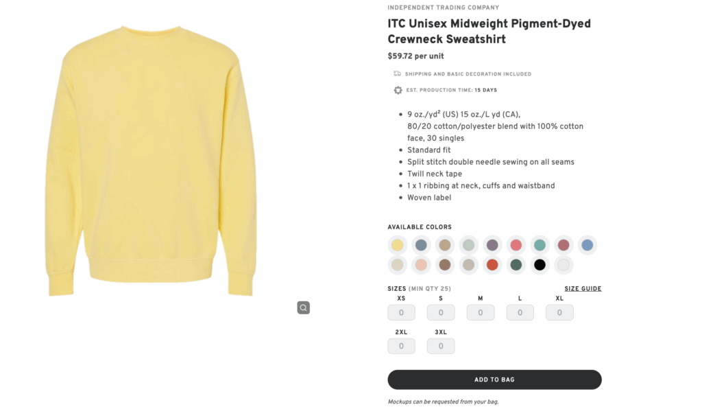 ITC Unisex Midweight Pigment Dyed Crewneck Sweatshirt