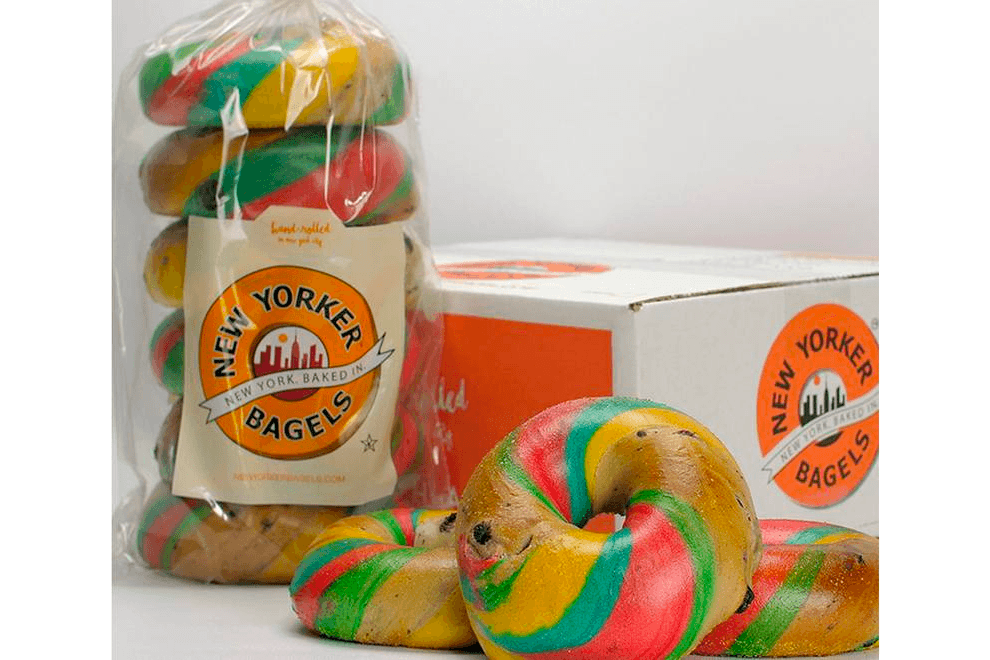Rainbow bagels are a unique gift idea 