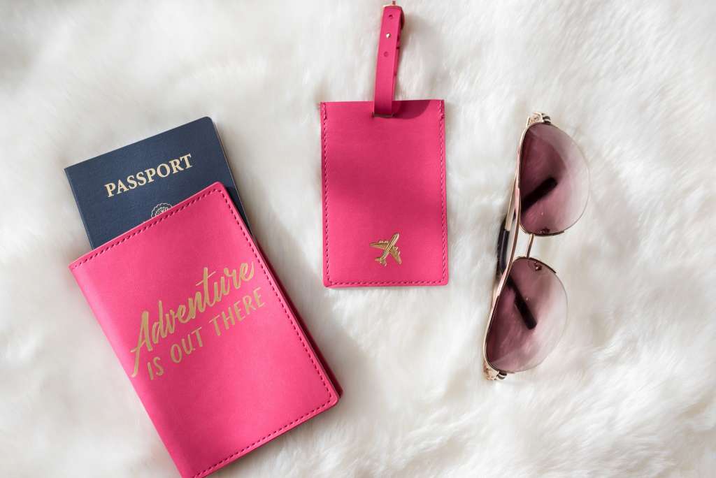 Hot pink passport cover and luggage tag