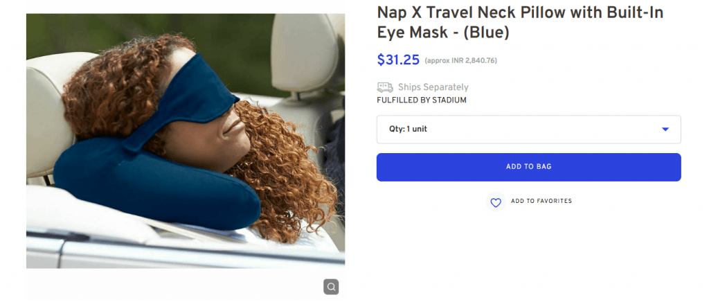 Nap X Travel Neck Pillow with Built-In Eye Mask 