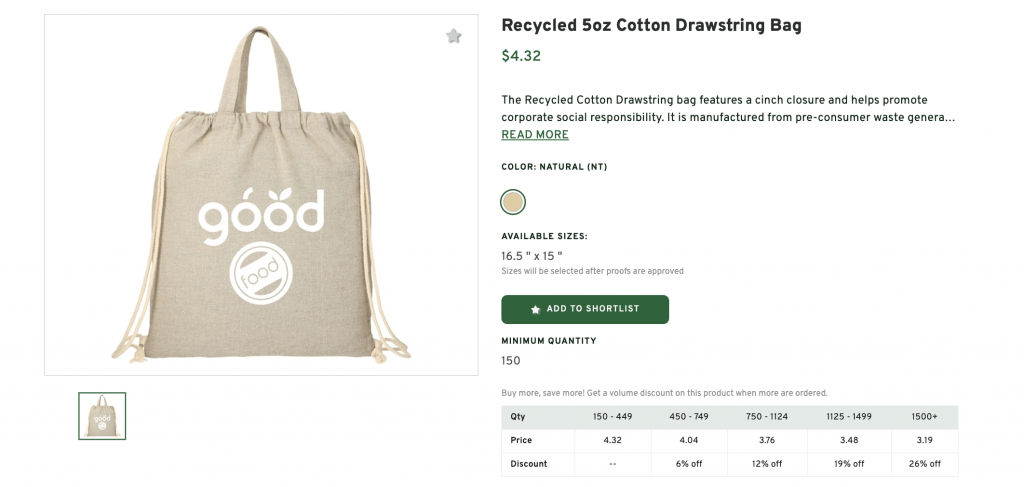 Recycled 5oz Cotton Drawstring Bag