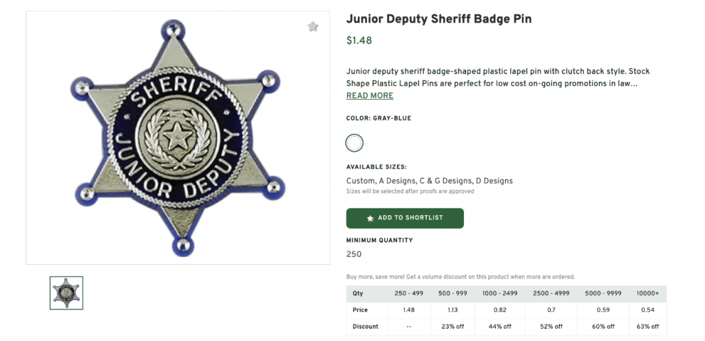 Junior Deputy Sheriff Badge Pin