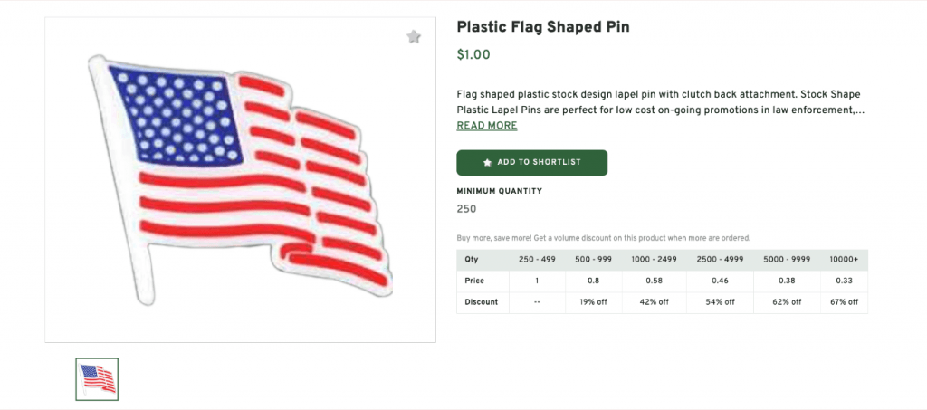 Plastic Flag Shaped Pin