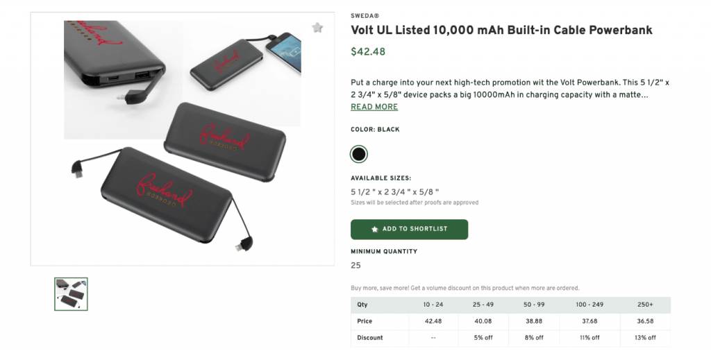 Volt UL Listed 10,000 mAh Built-in Cable Powerbank