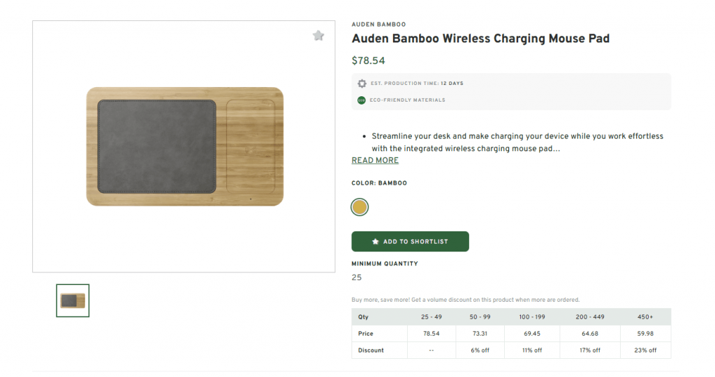 Auden Bamboo Wireless Charging Mouse Pad